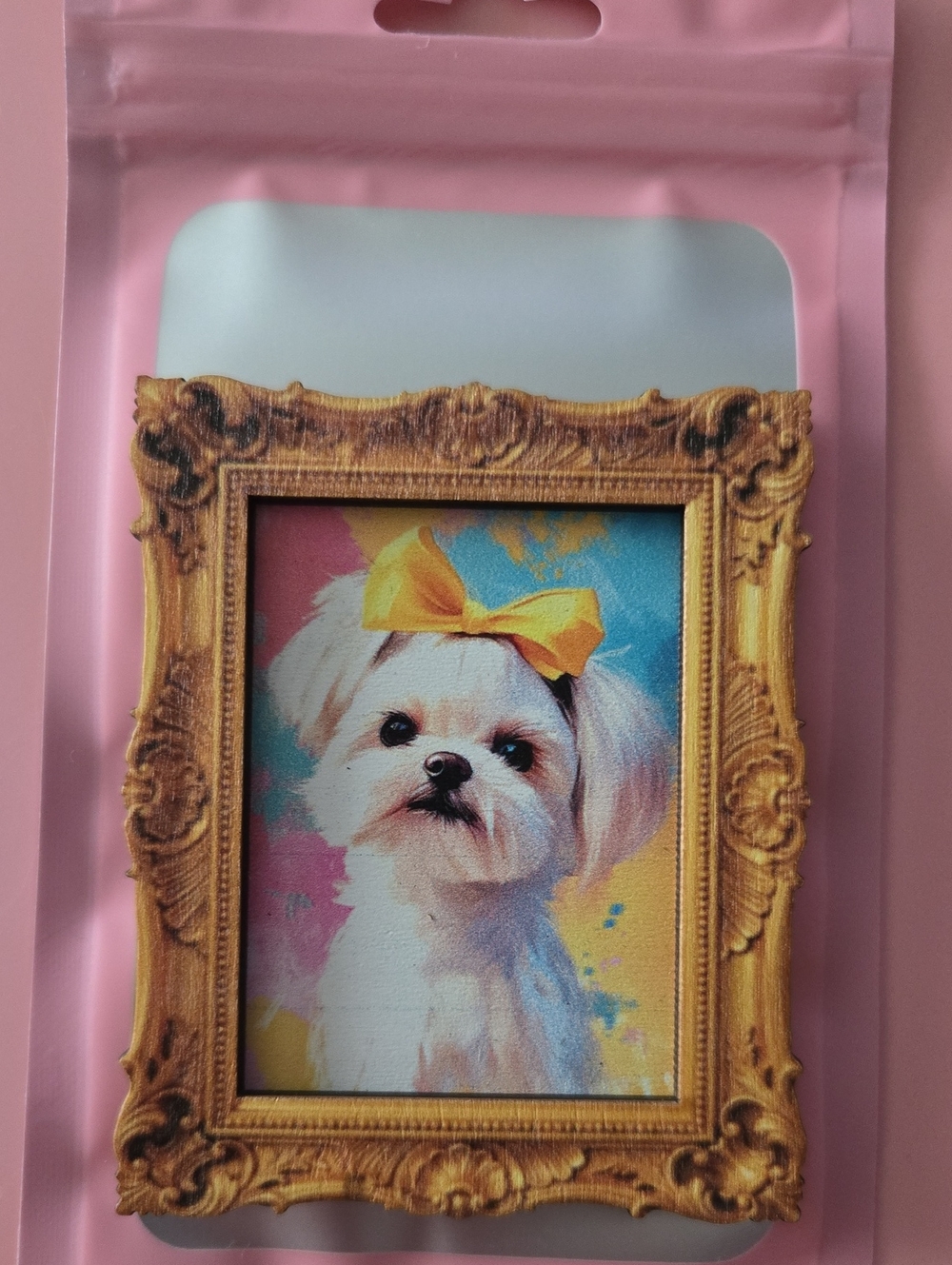 Adorable Puppy Fridge Magnet with Wood Frame